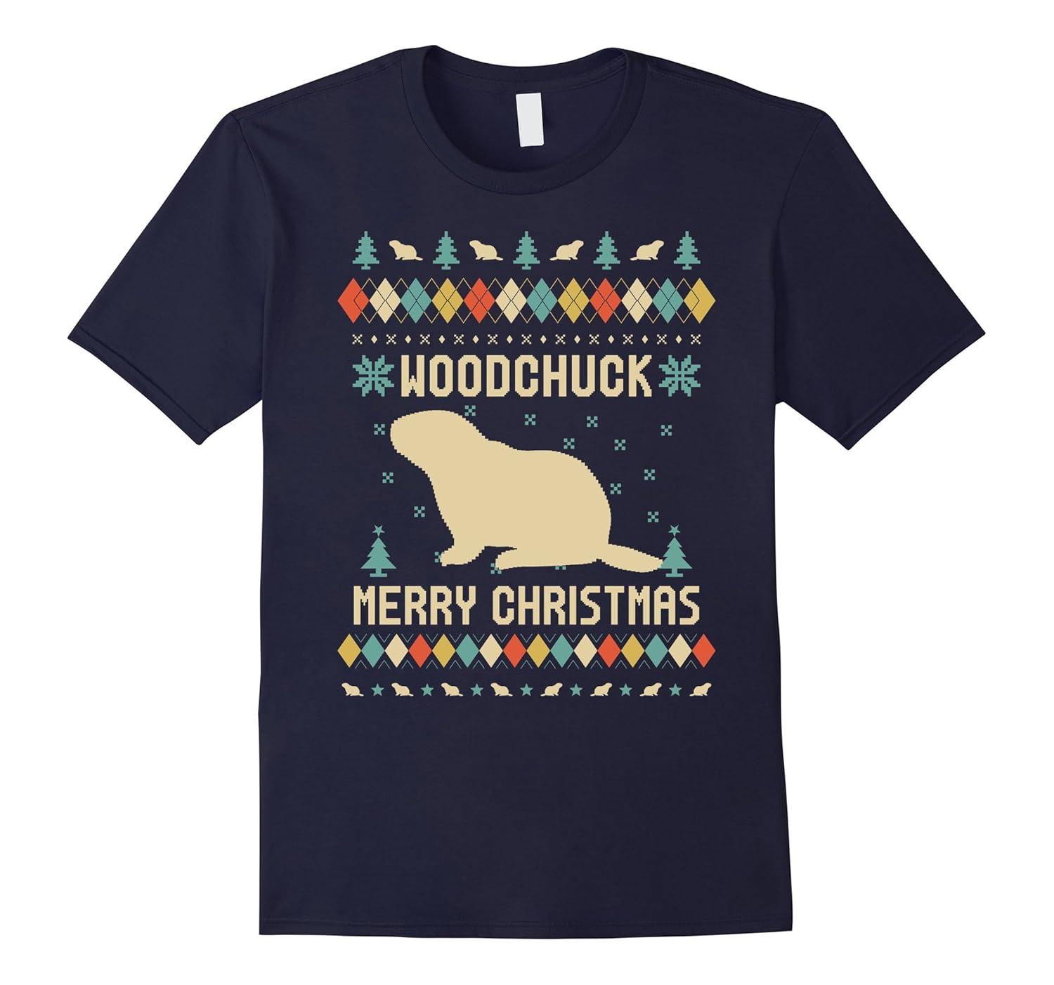 Woodchuck Christmas T-Shirt, Sweater Vintage Retro T-Shirt-Rose