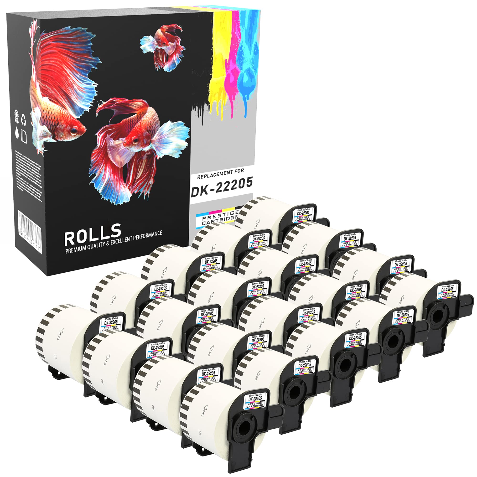 20 Compatible Rolls DK-22205 62mm x 30.48m Continuous White Address Labels Compatible with QL-500 QL-550 QL-560 QL-570 QL-700 QL-720NW QL-800 810W QL-820NWB QL-1050 QL-1100 QL-1110NWB