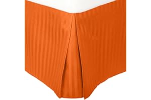 1500 Series 100% Microfiber Pleated King Bed Skirt Stripe, Orange - 15 Inch Drop and Wrinkle Resistant
