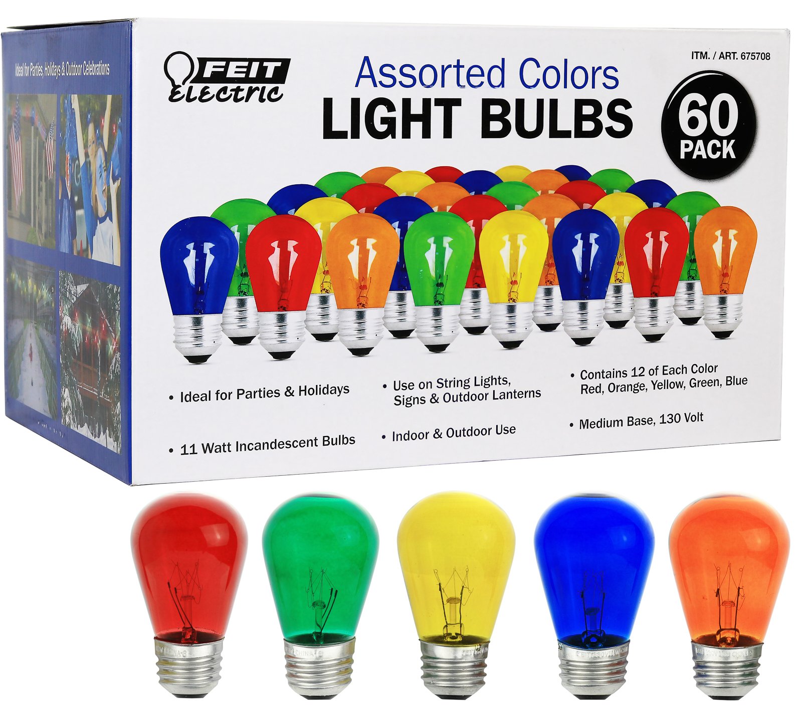 Feit Electric COMINHKPR92889 Multicolor Light Bulbs (60 Pack), Assorted