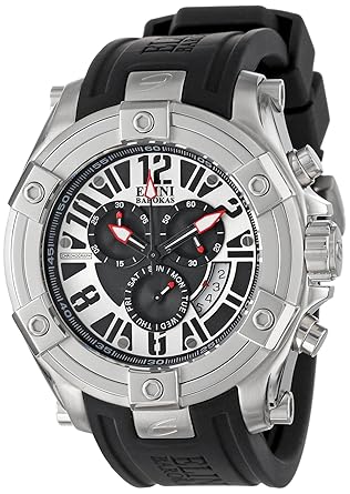 Elini Barokas Mens 10056-01 Gladiator Chronograph Black and Silver Dial Black Silicone Watch