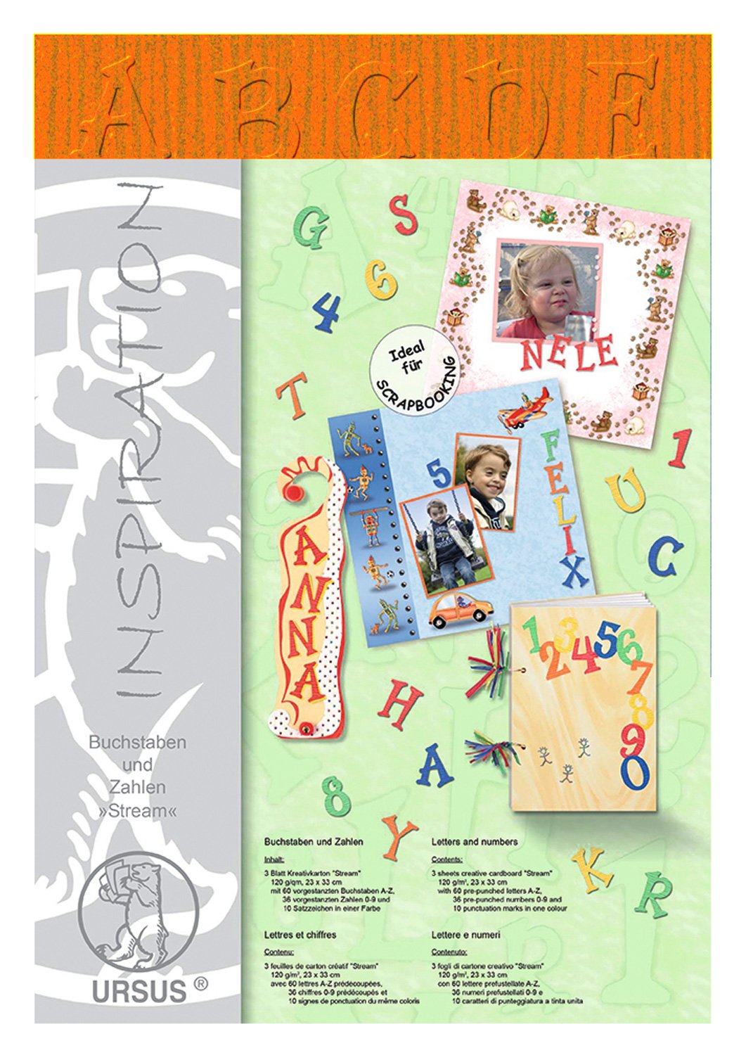 Ursus 62550041 – Letters and Numbers Stream, 3 Sheets Approx. 23 x 33 cm, Orange