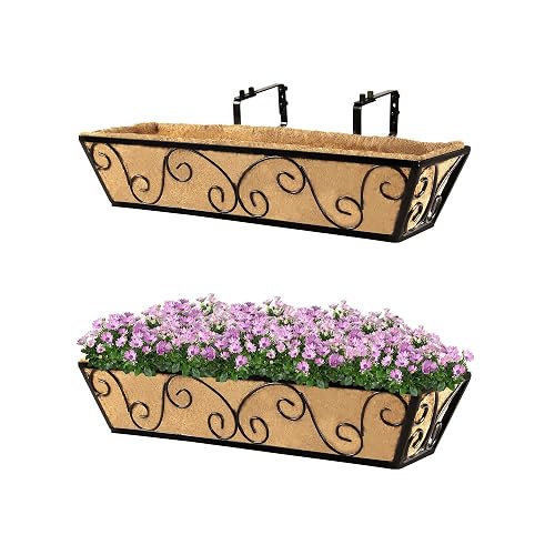 Rugg 30 Inch Window Box Y&M 30 Inch Window Deck with Coco Liner, Fence Metal Hanging Flower ...