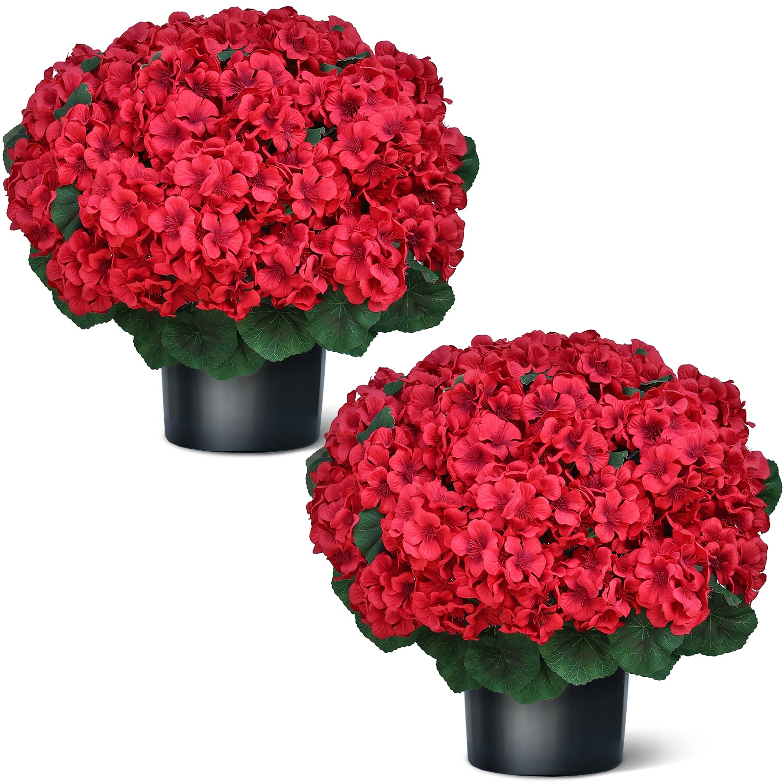 Photo 1 of Juxdp 18" Artificial Geraniums Topiary - 2 Set for Front Porch Decor,Faux Silk Flowers Bushes UV Resistant Potted Plants for Outdoor Indoor Door Offices Garden Farmhouse Home Decor (Red)