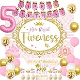 Sursurprise 5th Birthday Decorations for Girl Her Royal Fiveness Birthday Backdrop Cake Topper Sash Balloons for Princess 5 Years Old Bday Party Supplies
