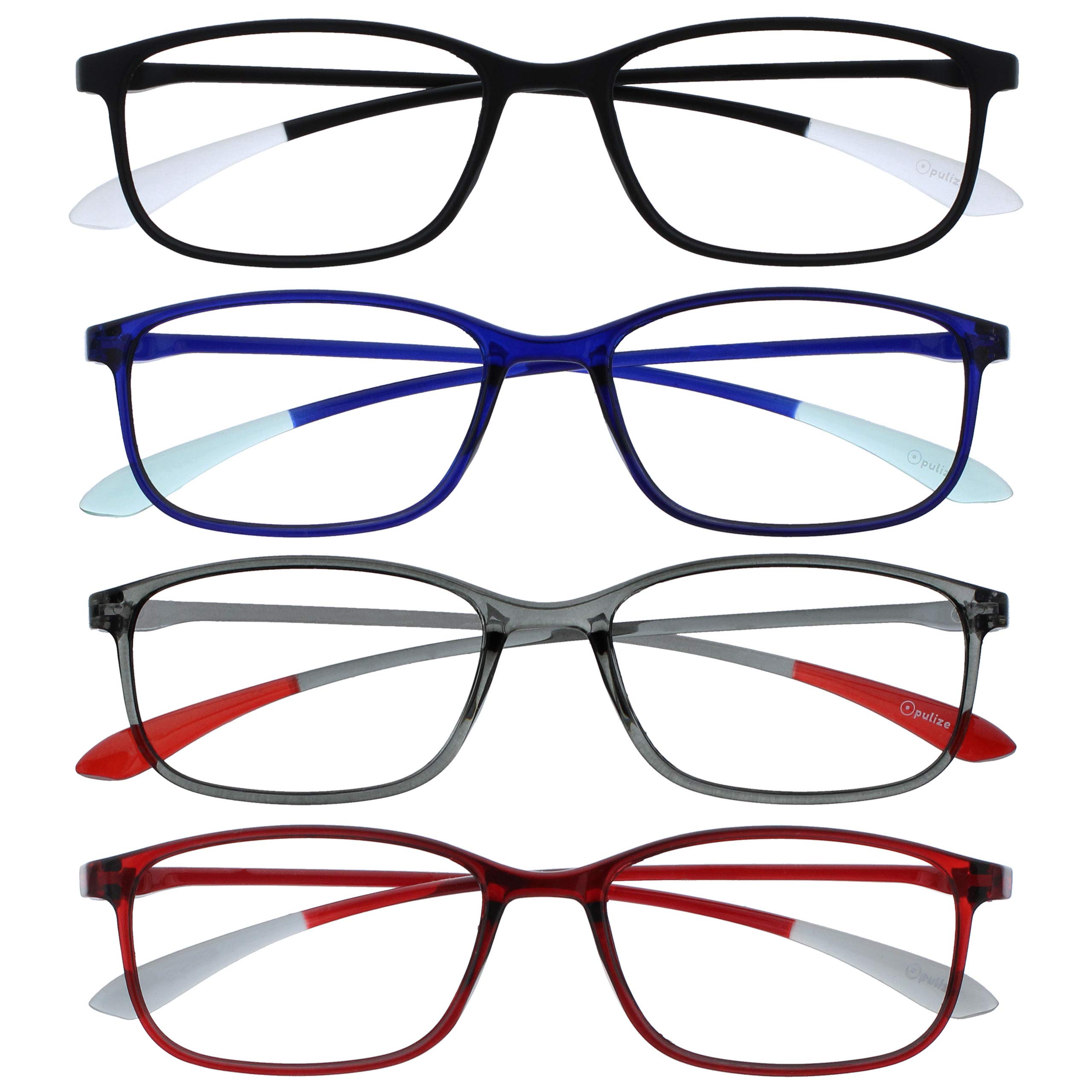 OPULIZE Ice 4 Pack Super Lightweight Reading Glasses Black Blue Grey Red Womens Mens RRRR61-137Z +3.50