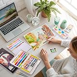 Shuttle Art 48 Color Watercolor Set Half Pan 2 Brushes 10 Brushes Pad Palette view 8
