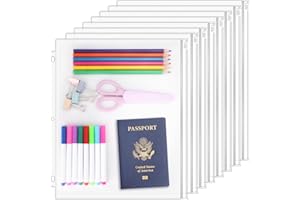 Antner 8 Pack Clear Letter Size Binder Pockets 3 Ring Binder Zipper Pouch Document Organizer, Waterproof PVC 3-Hole Loose Leaf File Bags Insert Sleeves Page Sheet Protectors Business Office Supplies