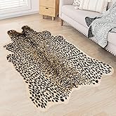 Leopard Rug Cheetah Rug Animals Printed Hide Mats Faux Fur Cowhide Skin Carpet for Home Office, Livingroom, Bedroom, 5.3ft x 6.6ft