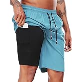 NEIOROT Men's Swim Trunks with Compression Liner 9 Inch Quick Dry Beach Board Shorts with Pockets