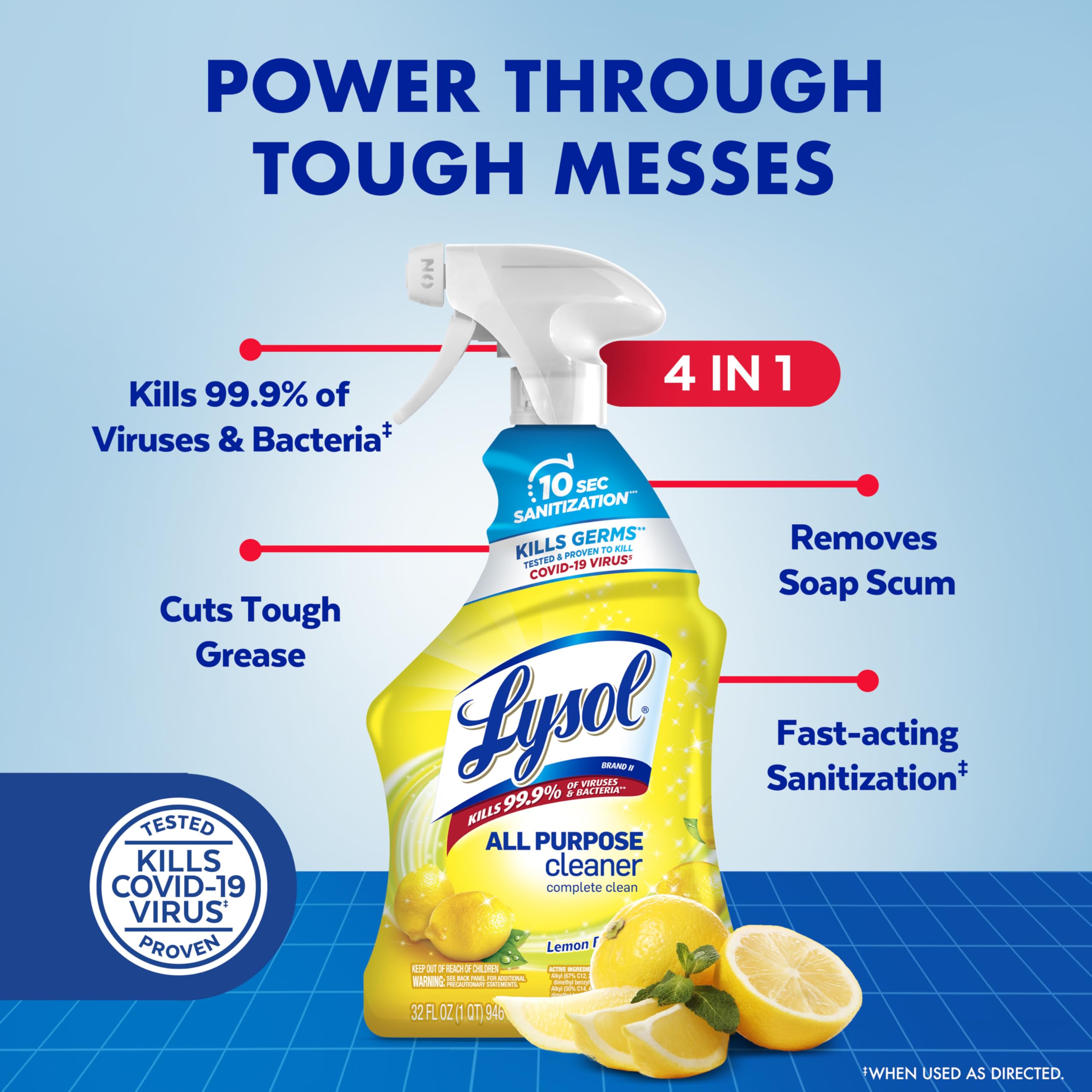 Lysol All Purpose Cleaner Spray, Multi-Purpose Disinfecting Spray, Kitchen & Bathroom Cleaner, Lemon Breeze Scent, 32 Fl Oz