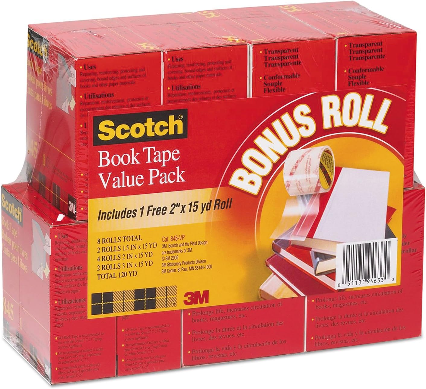 Scotch Book Repair Tape MultiPack, 1 1/2 inch x 15yds, 3