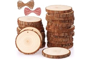 Fuyit Natural Wood Slices 25 Pcs 3.1-3.5 Inches Craft Wood Kit Unfinished Predrilled with Hole Wooden Circles Tree Slices for Arts and Crafts Christmas Ornaments DIY Crafts