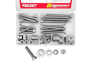 YEEZET 80PCS 5/16-18x3", 2-1/2", 2", 1-1/2" Stainless Steel Heavy Duty Screws Bolts and Nuts Flat & Lock Washers Assortment Kit, 304 Stainless Steel 18-8,Fully Machine Thread, Bright Finish