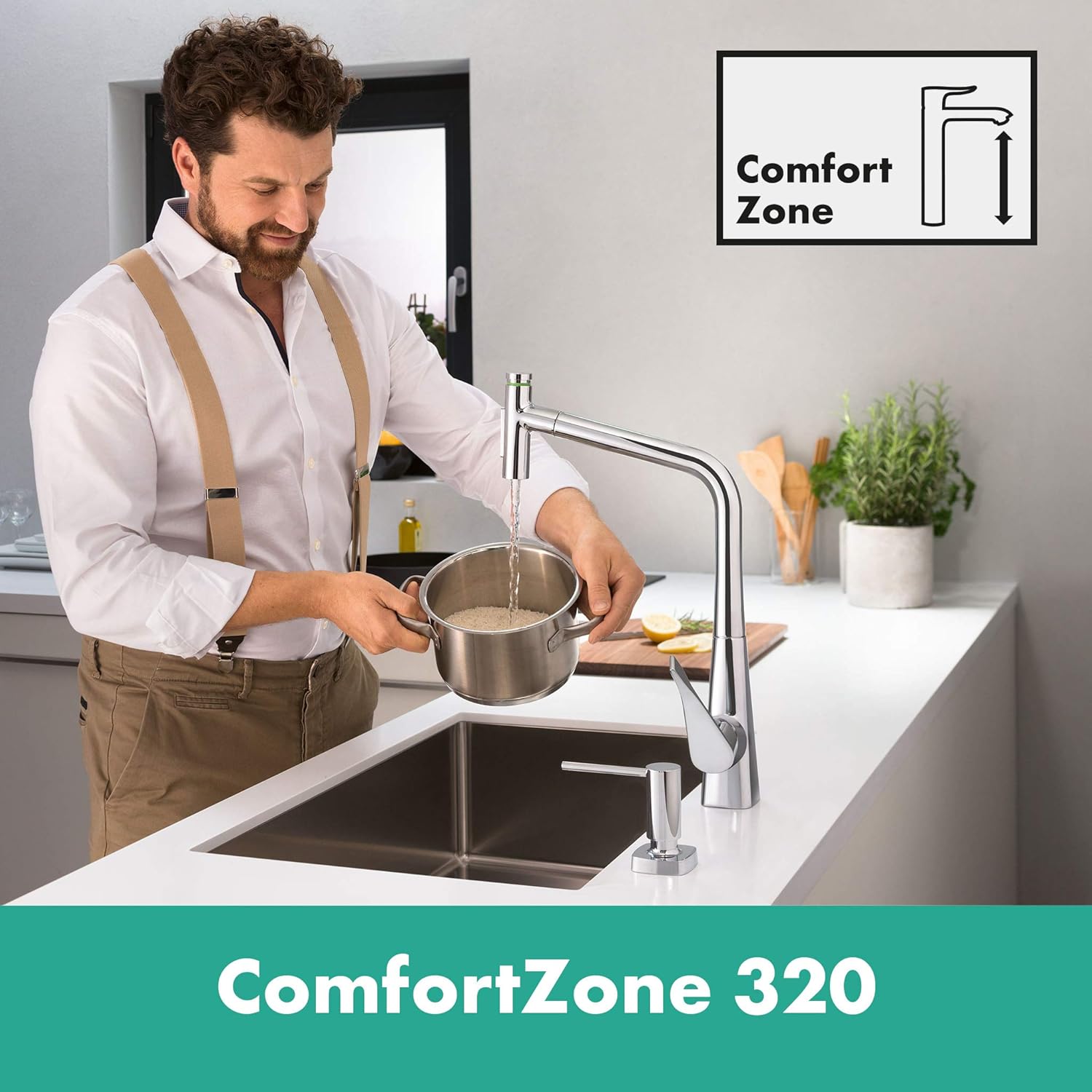 hansgrohe 73816000 M7117-H320 Kitchen Tap, Hose Box, Selectable Swivel Range, Pull-Out Spray, Chrome, Spout height 32 cm - Image 5