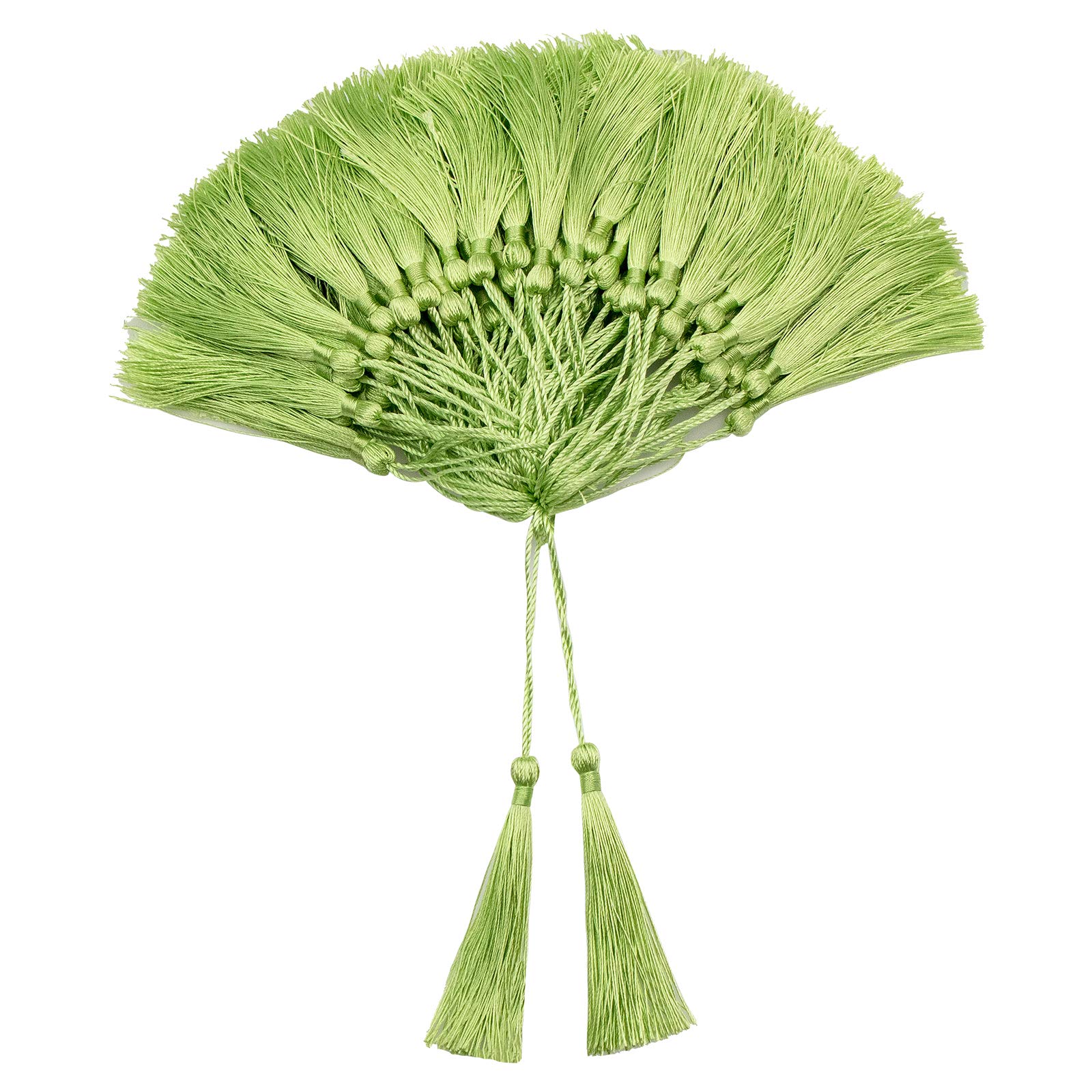 VAPKER 100 Pieces Light Green Color 13cm/5-Inch Silky Handmade Soft Tassels Floss Bookmark Tassels with 2-Inch Cord Loop for Jewelry Making, DIY Projects, Bookmarks