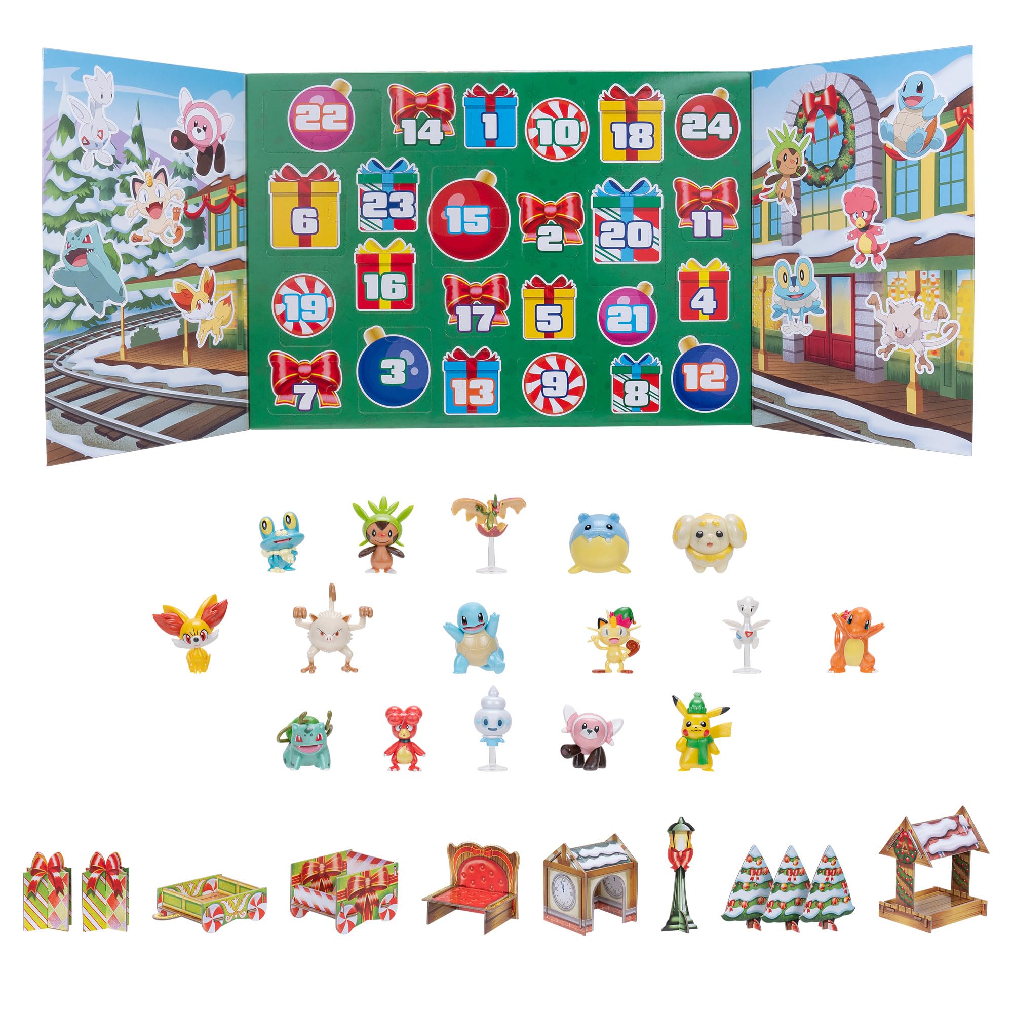 Pokémon Holiday Advent Calendar - Features 16 2-Inch Battle Figures with Special Finish and Eight Unique Accessories