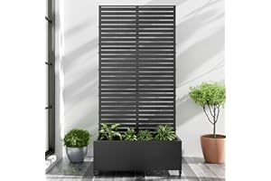 Casaphoria Metal Raised Garden Bed with Trellis and Wheels, 72"x35"x16" Planter Box for Climbing Plants, Vegetables & Vines, Features Drainage Holes and Privacy Screen (Black-Louvered)