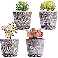 Gepege Succulent Pots, 4 Inch Small Indoor Ceramic Planter Pot with Drainage Holes and Saucers for Plants - Set of 4