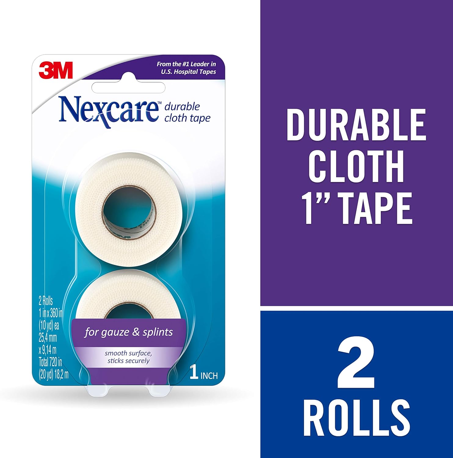 Nexcare Durable Cloth First Aid Tape, Tears Easily, For Securing Splints and Bulky Dressings, 2 Rolls: Health & Personal Care