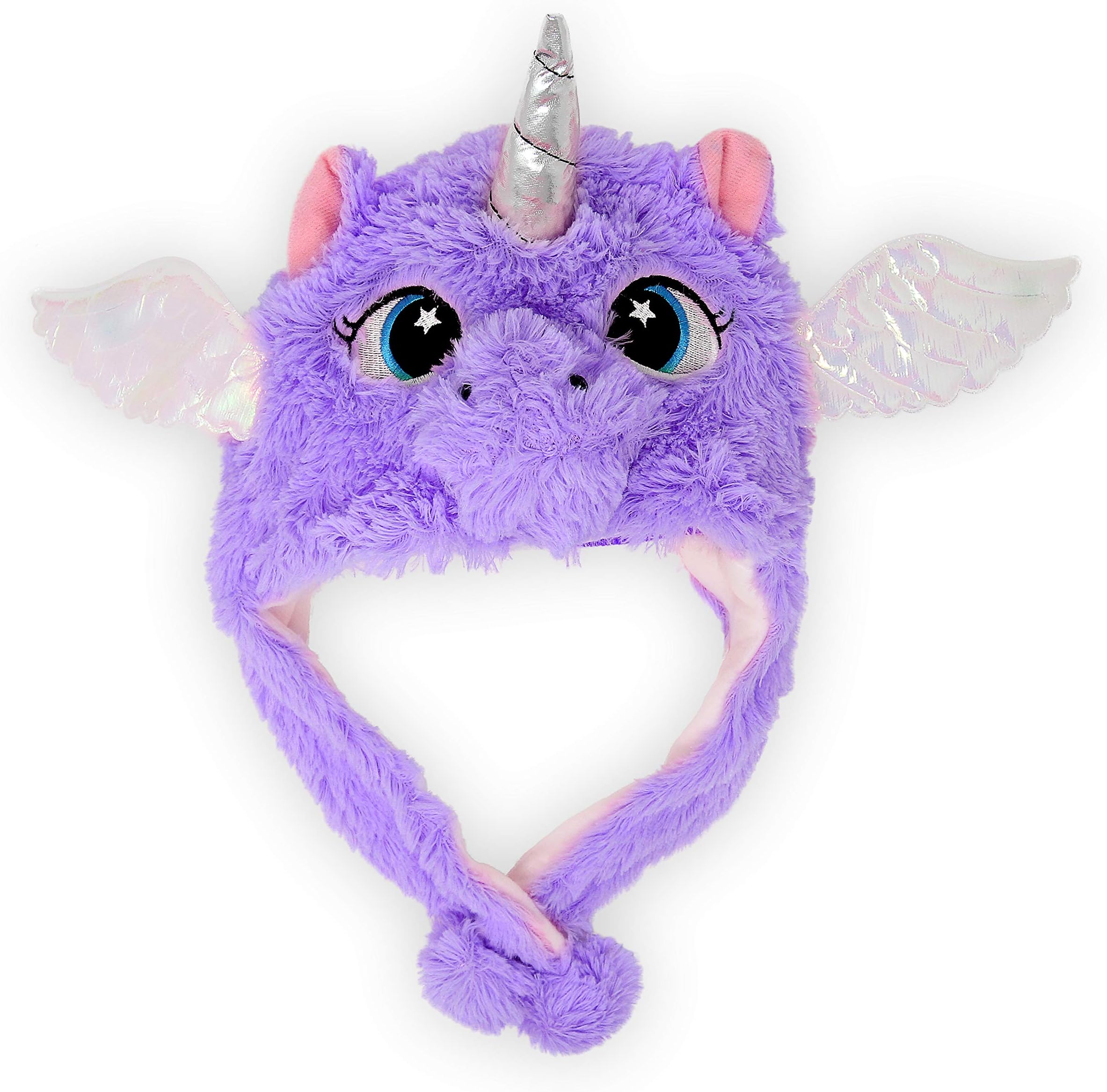 Cute Kids Girls Boys Unicorn Plush Hat with Wings Winter Warm Soft Fun Rainbow Peruvian Cap (Purple)