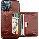 KIHUWEY Compatible with iPhone 13 Pro Max Wallet Case Credit Card Holder, Premium Leather Kickstand Durable Shockproof Protective Cover for iPhone 13 Pro Max 6.7 Inch(Brown)