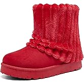 Lurnyet Women's Platform Suede Ankle Snow Boots Winter Warm Fuzzy and Plush Fur Lined Anti-Slip Short Pull On Cuff Boots