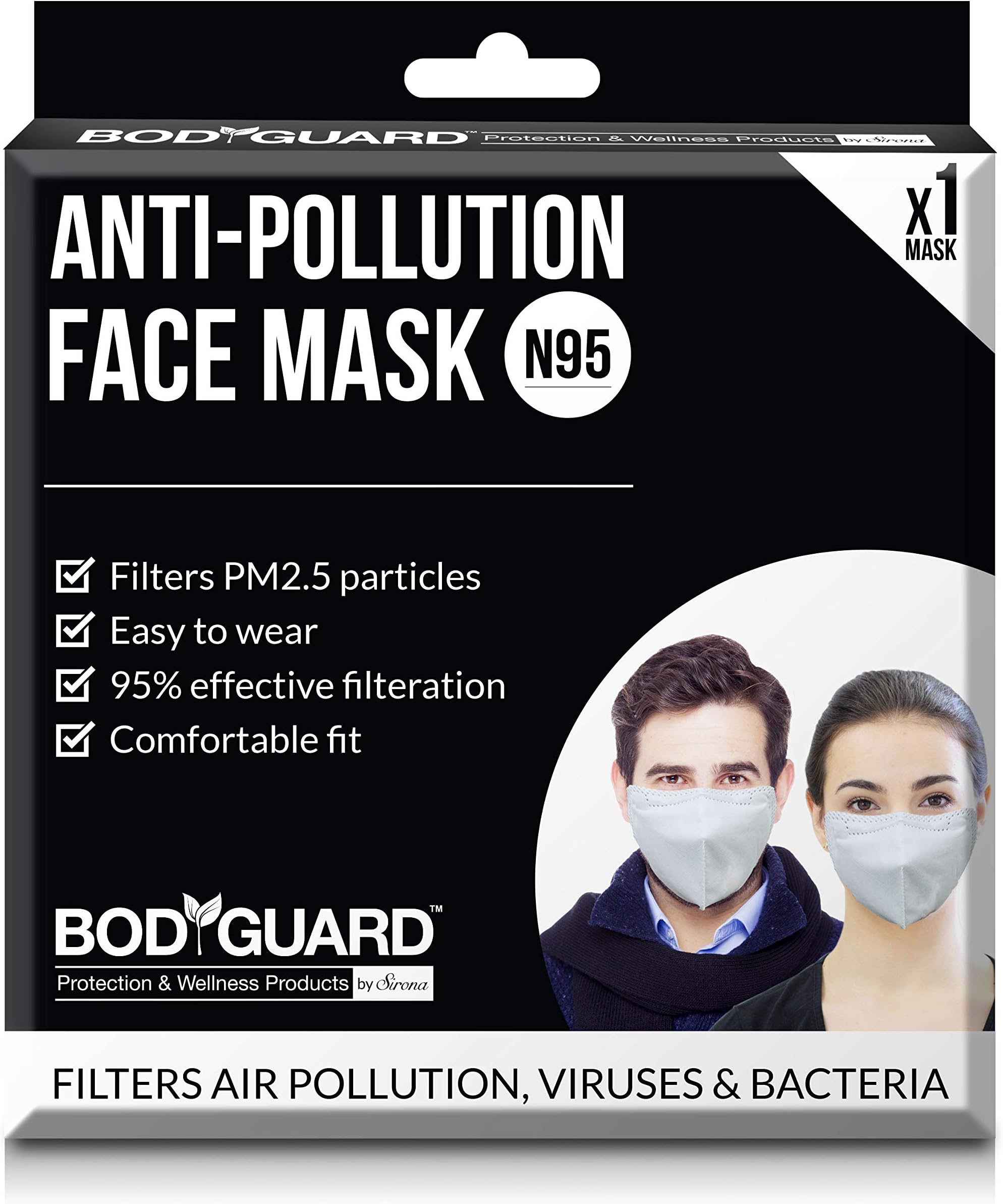 Bodyguard Reusable N95+PM2.5 5 Layer Anti Pollution Face Mask - Medium White | Nose Clip for Better Fit | Activated Carbon For Men And Women
