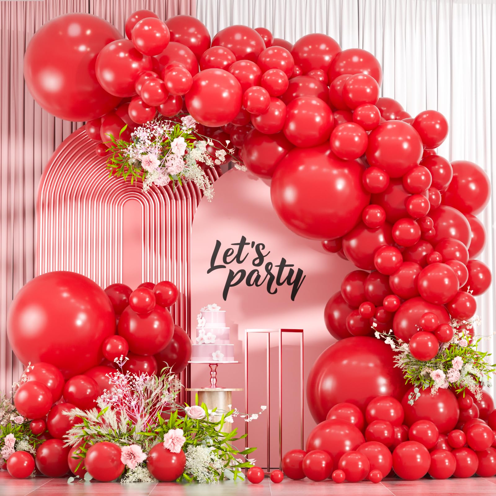 Photo 1 of 114pcs Red Balloons Different Sizes, 18 12 10 5 inch Red Latex Balloons Garland Arch Kit for Graduation Birthday Wedding Valentine's Day Christmas Party Decor