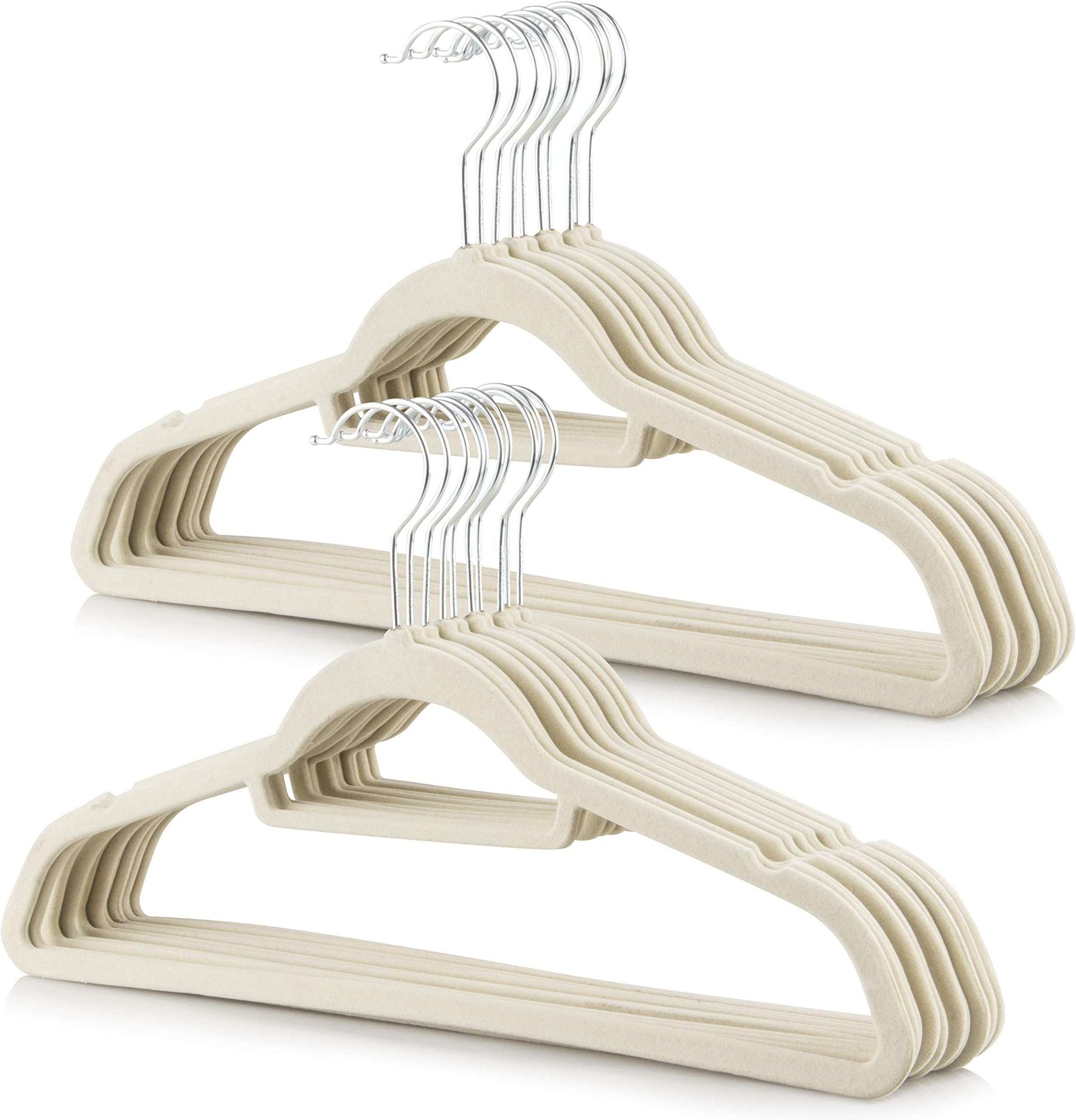 VelvetPros Non-Slip Velvet Hangers (20-Pack) | 360 Swivel Hooks | Durable, Space Saving Clothes Hangers | Suit Hangers | Coat Hangers | Suitable for Dress Clothes, Coats, Jackets and Pants (Beige)