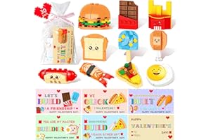 AYGXU Valentines Day Gifts for Kids -valentines cards for kids classroom -30pcs Fast Food building blocks with exchange cards ,party favors classroom,Valentines goody bag filler.