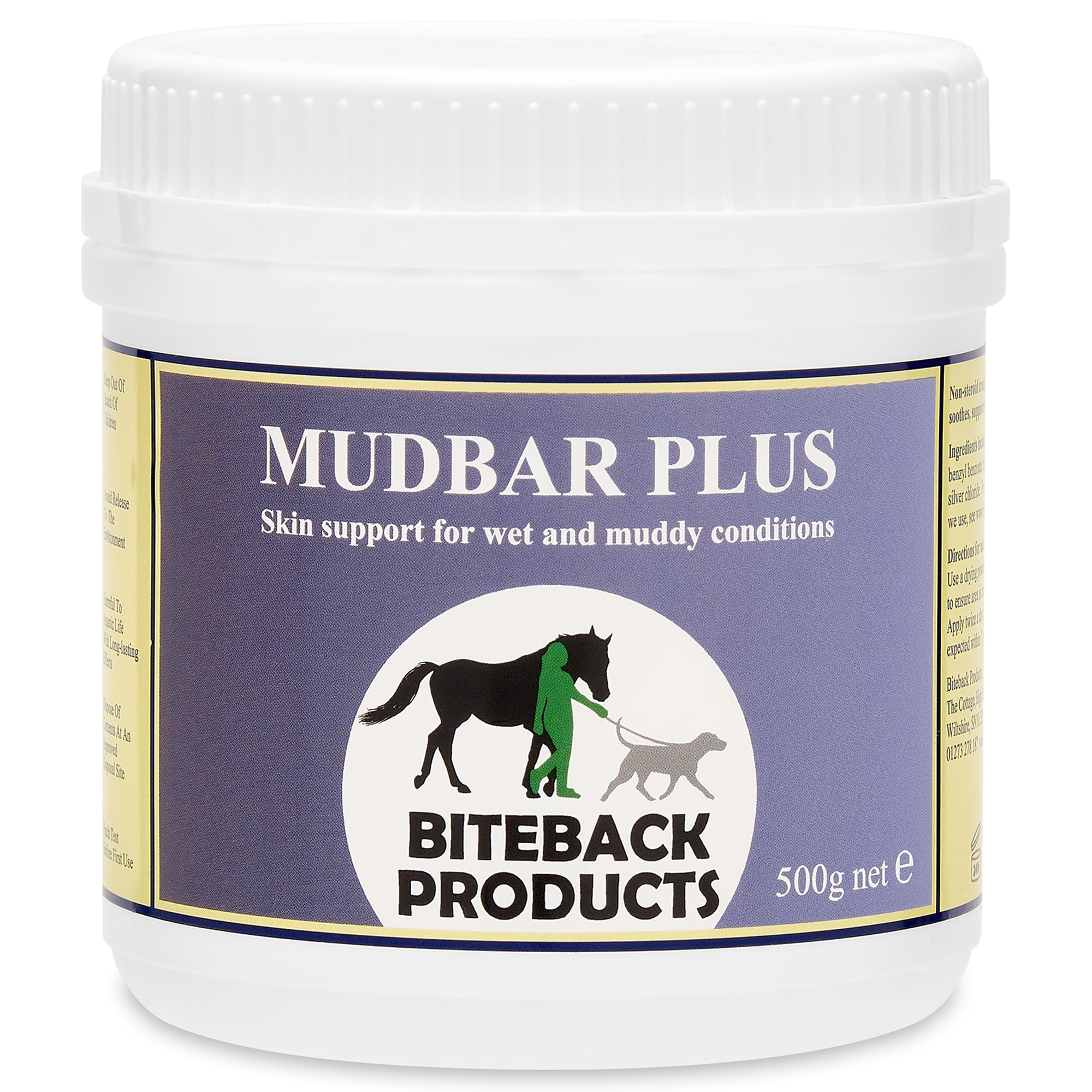 Biteback Products Mudbar Plus Horse Cream - Original Formula - Antibacterial Cream with Silver, Barrier for Muddy & Wet Skin, Antiseptic, Water-Resistant Skin Care - 500g