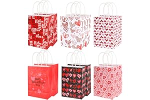 Valentines Gift Bags 12 PCS Valentine Paper Bags with Handles Valentines Day Gift Bag, Heart Shaped Valentine Treat Goodie Ca