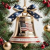 USA 250th Anniversary Bell Ornament 3D Red & Gold Commemorative Hanging Decor Elegant Doorbell for Patriotic Decor Tree Enamel Crafted Detailing 250th Anniversary USA Patriotic Ornaments (#03)