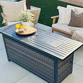 Sophia &amp; William 56 Inch Gas Fire Pit Table,Rectangular Propane Fireplace | Outdoor Rattan Propane Fire Table with Fire Glass, Lid, 50,000 BTU Firepits for Outside Patio