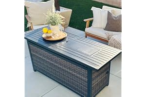 Sophia & William 56 Inch Gas Fire Pit Table Outdoor Rattan Propane Fire Table & Fireplace with Fire Glass, Lid, 50,000 BTU Firepits for Outside Patio