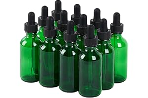 SprayDroplet 12 Pcs, 2oz Glass Dropper Bottle, Leakproof Tincture Bottles with Dropper, Green Reusable Eye Dropper Bottle, for All Kinds of Liquids (Green, 2oz-12pcs)