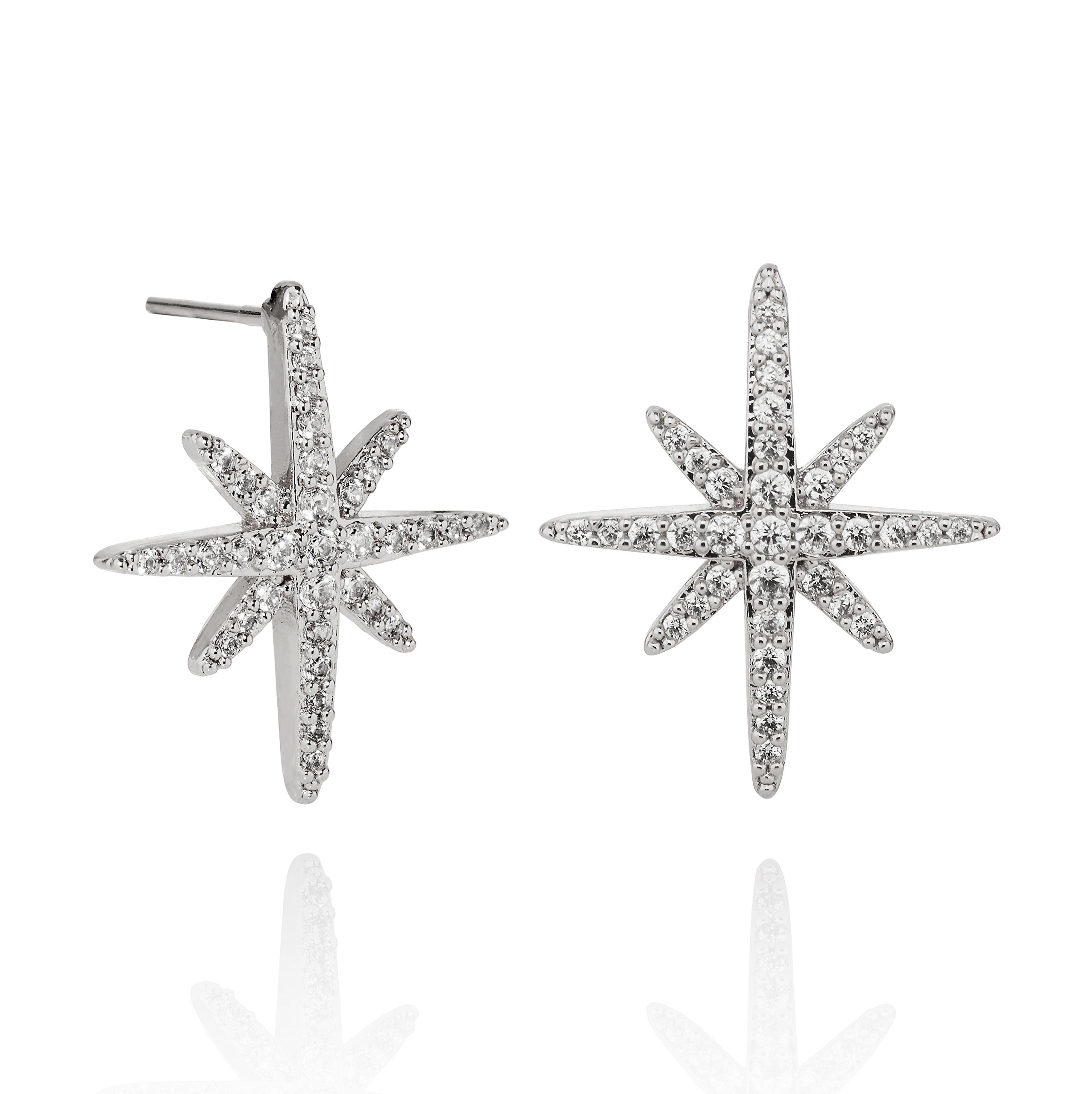 Namana Silver North Star Earrings for Women with Cubic Zirconia, Stone Studded Silver Earrings for Women, Star Jewellery for Women, Lucky Star Earrings, Silver Jewellery Gifts for Women