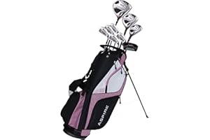 Aspire XD1 Womens Golf Clubs Full Set, Includes Driver, Fairway, Hybrid, 6-PW Irons, Putter, Stand Bag, 3 H/C's, Ultra-Light Graphite Shafts, Golf Clubs Women Right Handed, Comes in 3 Sizes, Pink