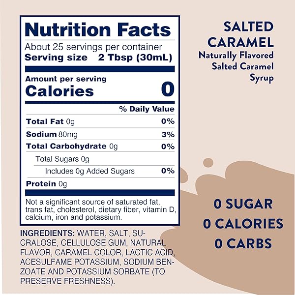 JORDAN’S SKINNY SYRUPS SUGAR FREE COFFEE SYRUP, SALTED CARAMEL FLAVOR DRINK MIX, ZERO CALORIE FLAVORING FOR CHAI LATTE, PROTEIN SHAKE, FOOD & MORE, GLUTEN FREE, KETO FRIENDLY, 25.4 FL OZ, (PACK OF 1)