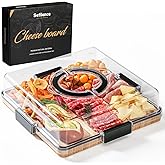 Charcuterie Board with Clear Locking Lid and Handle, 6 Compartment Bamboo Cheese Board Snackle Box, Portable Cutting Board for Snacks, Fruits&Meats, Ideal Gift for Parties, Birthday& House Warming