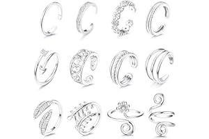 Sanfenly 12PCS Adjustable Toe Rings for Women Gold Silver Black Open Toe Rings Set Flower Arrow Leaf heart CZ Tail Pinky Band Rings Summer Beach Foot Jewelry Set