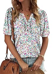 KISSMODA Women's Tunic Tops Casual V Neck Short