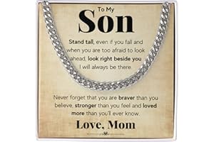 FG Family Gift Mall To My Son From Mom, Son Gifts From Mom and Dad, Mother and Son Necklace, Birthday Gift For My Son Graduation Christmas Cuban Link Chain Necklace Present