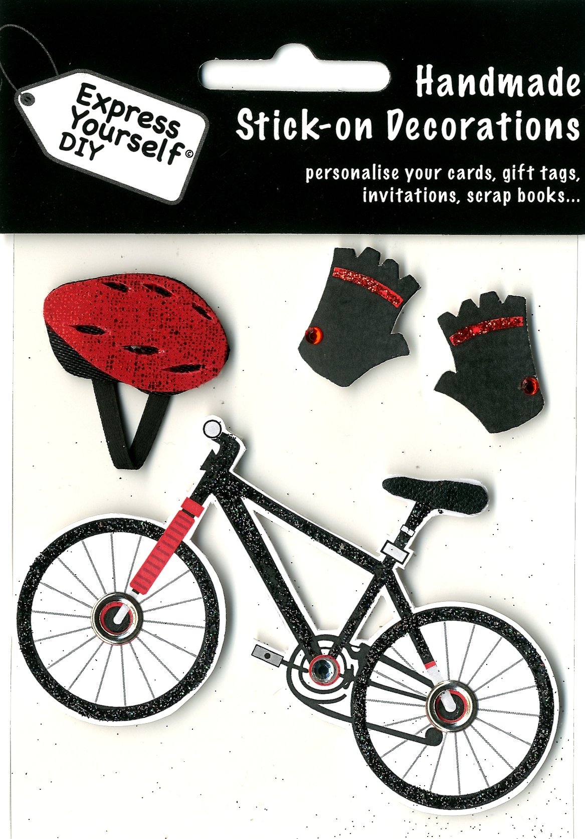 Express Yourself DIY, self Adhesive, Bicycle, Helmet & Gloves Topper - Ideal for Card Making, Scrapbooking, Papercrafts, Childrens Crafts etc