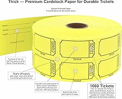 Tacticai 1000 Raffle Tickets, Blank, Yellow