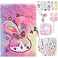 Osznmmg Diary with Lock and Keys for Girls Rabbit Plush Notebook for Girls Plush Journal Secret Diary for Girl Birthday Christmas Gift with Gem Sticker Key Chain Pen Coin Wallet Bookmarks