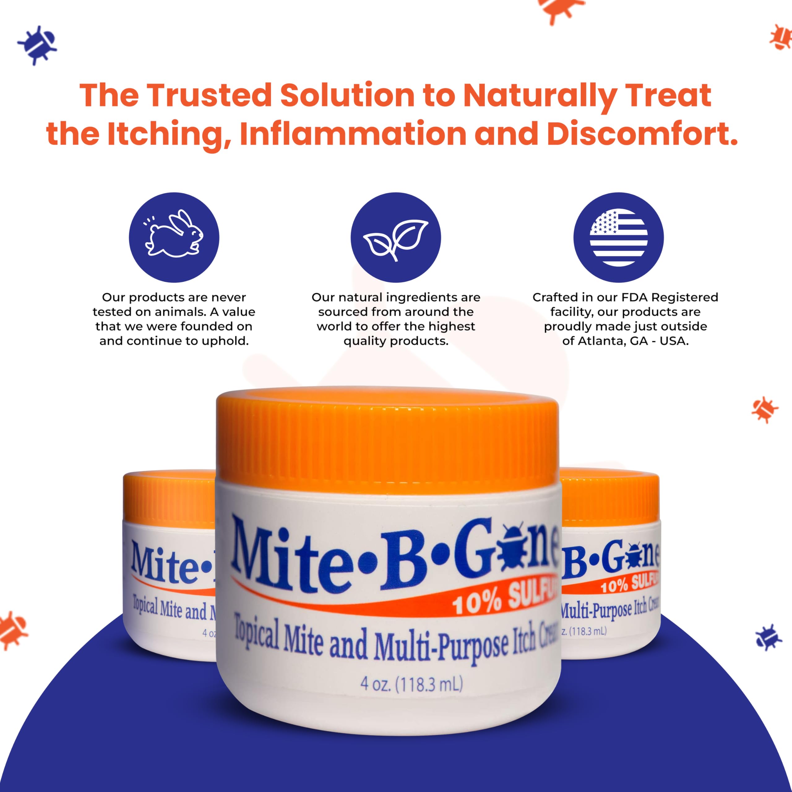 Mite Cream & Bite Relief - 10% Natural Blend Sulfur Cream for Multi-Purpose Bites, Redness, Itching, & Irritation | Safe for Kids and Adults | Fast & Effective for All Skin Types| 4 oz