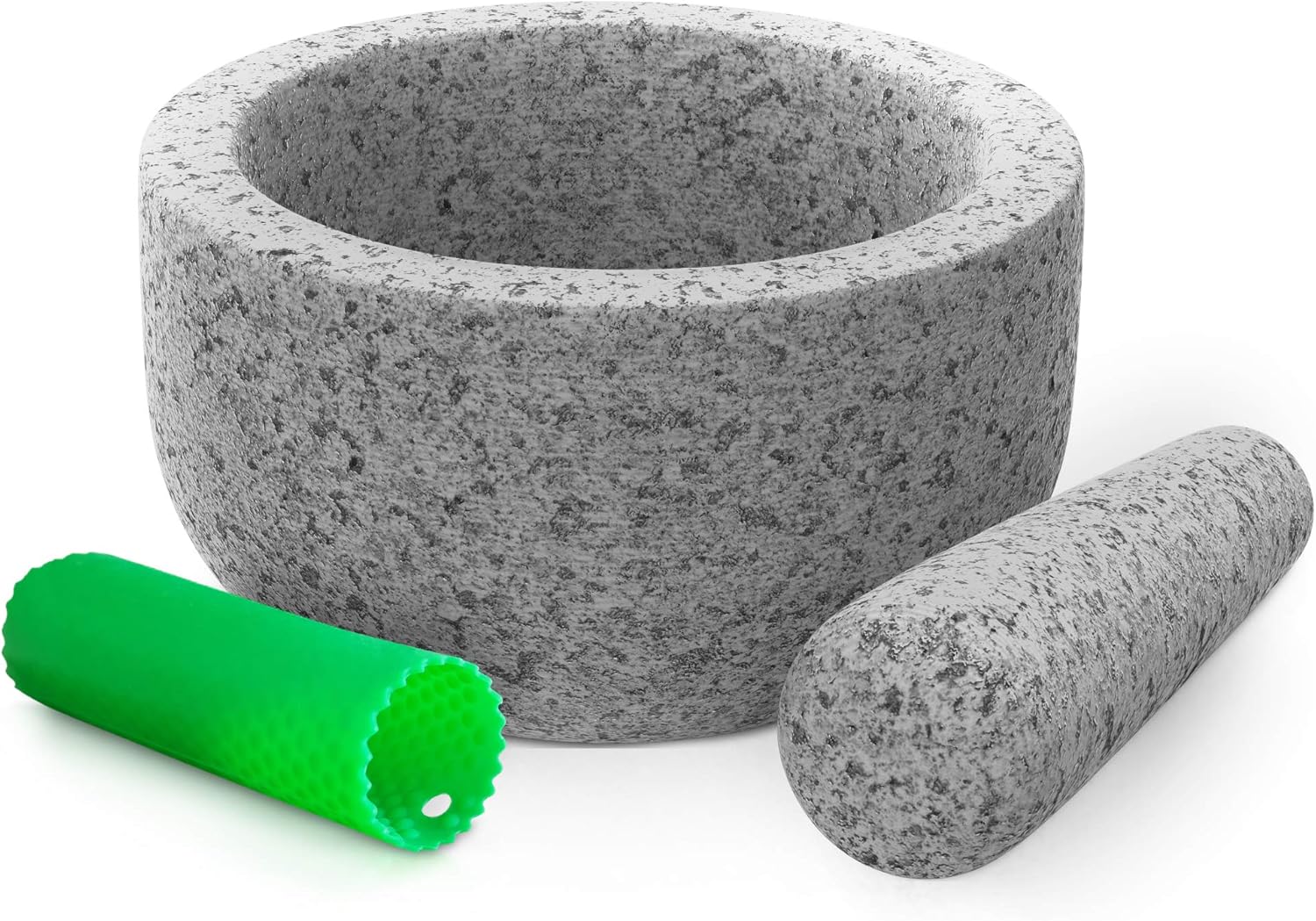 PriorityChef Mortar and Pestle Set, Unpolished Natural Granite, Large 2 Cup Capacity Guacamole Bowl, Silicone Garlic Peeler Included: Kitchen & Dining