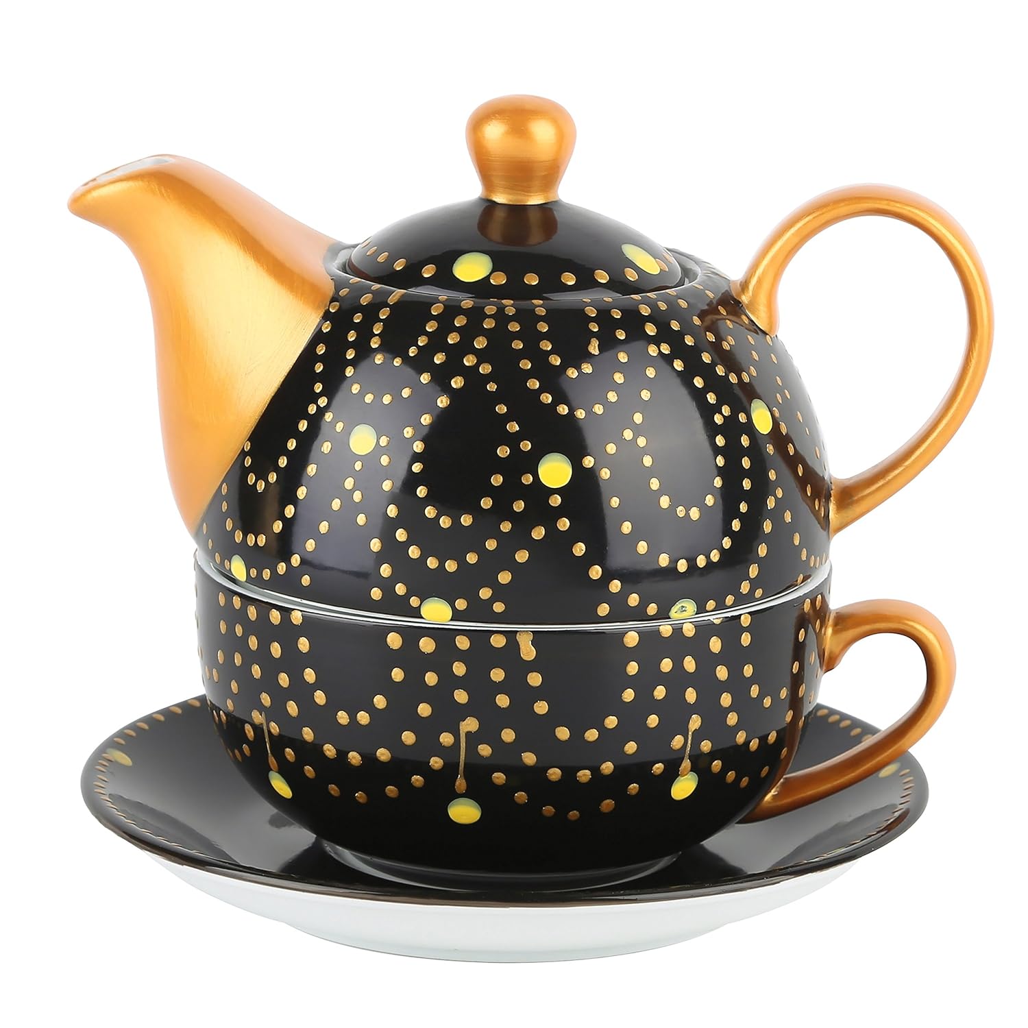 Artvigor Porcelain Tea Set for One, Mixed Colors Glazed Teapot Teacup